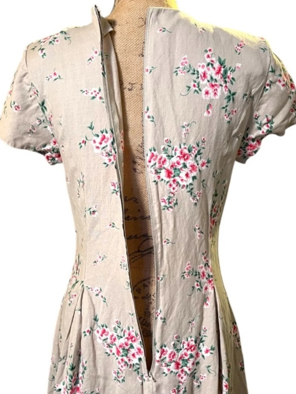 Handmade Vintage‑Inspired Floral Maxi Pleated Waist Shoulder Pads Cotton - Picture 5 of 13
